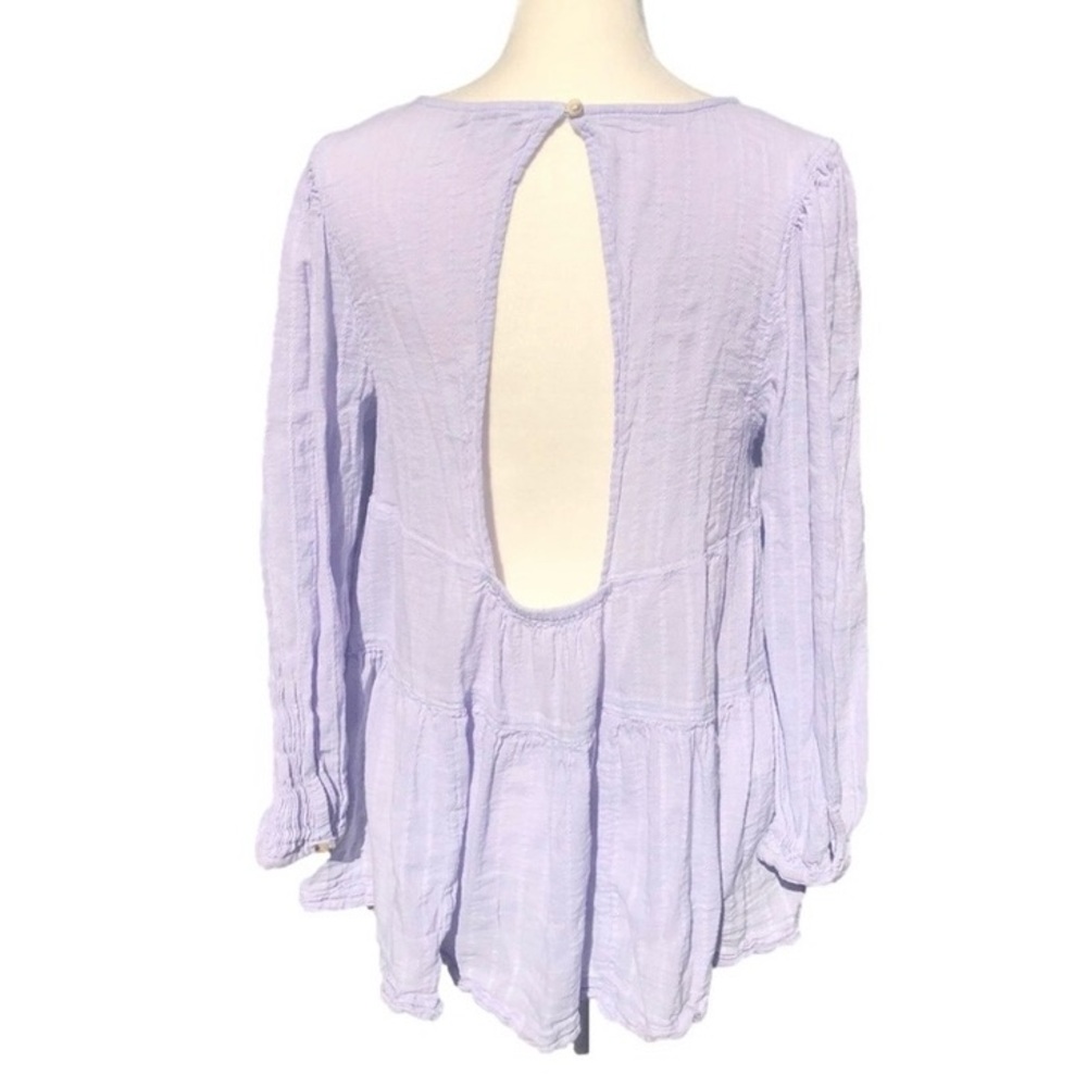American Eagle Lavender Oversized Peasant Tiered Open Back Long Sleeve Blouse - Picture 3 of 8